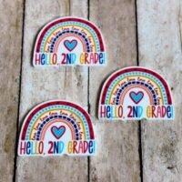 Planar Resin Flatback (3 pcs) Rainbow Hello Second 2nd Grade Craft Supply hair Bow Supplies Focal jewelry crafts magnets handmade rainbows