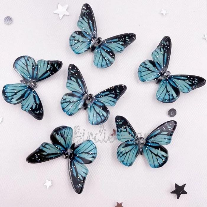 4 blue butterfly acrylic charms, butterflies Embellishments