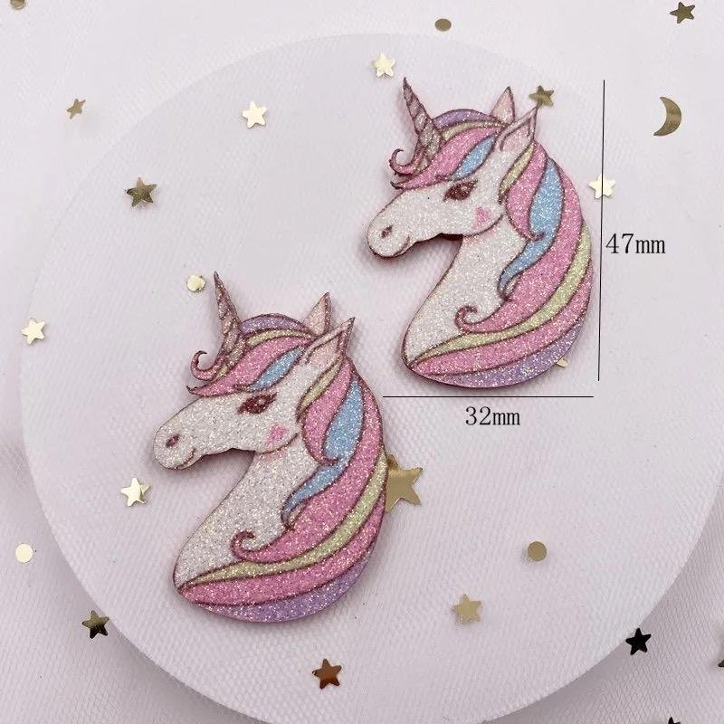 2 glitter unicorn applique embellishments, fantasy flatbacks - Image 2