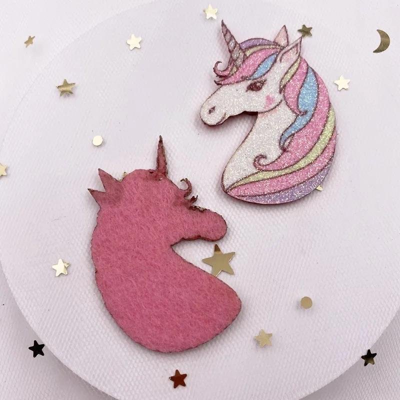 2 glitter unicorn applique embellishments, fantasy flatbacks - Image 3