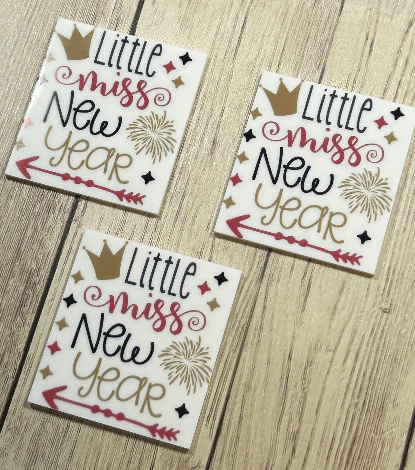 3 Little Miss New Year Planar Resins Flatback planars hairbow hair bow supplies focal craft supply jewelry bows magnets clips flatbacks DIY - Image 2