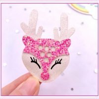 2 Pink Glitter Deer Christmas Embellishments Applique Flatback hairbow hair bow supplies focal craft supply jewelry bows clips scrapbooking
