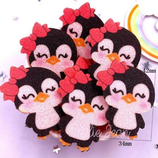 5 Glitter Penguins Appliqués Embellishments Hair Bow Centers Craft Supplies Scrapbooking Clips Paper Crafts card making Christmas die cuts - Image 2