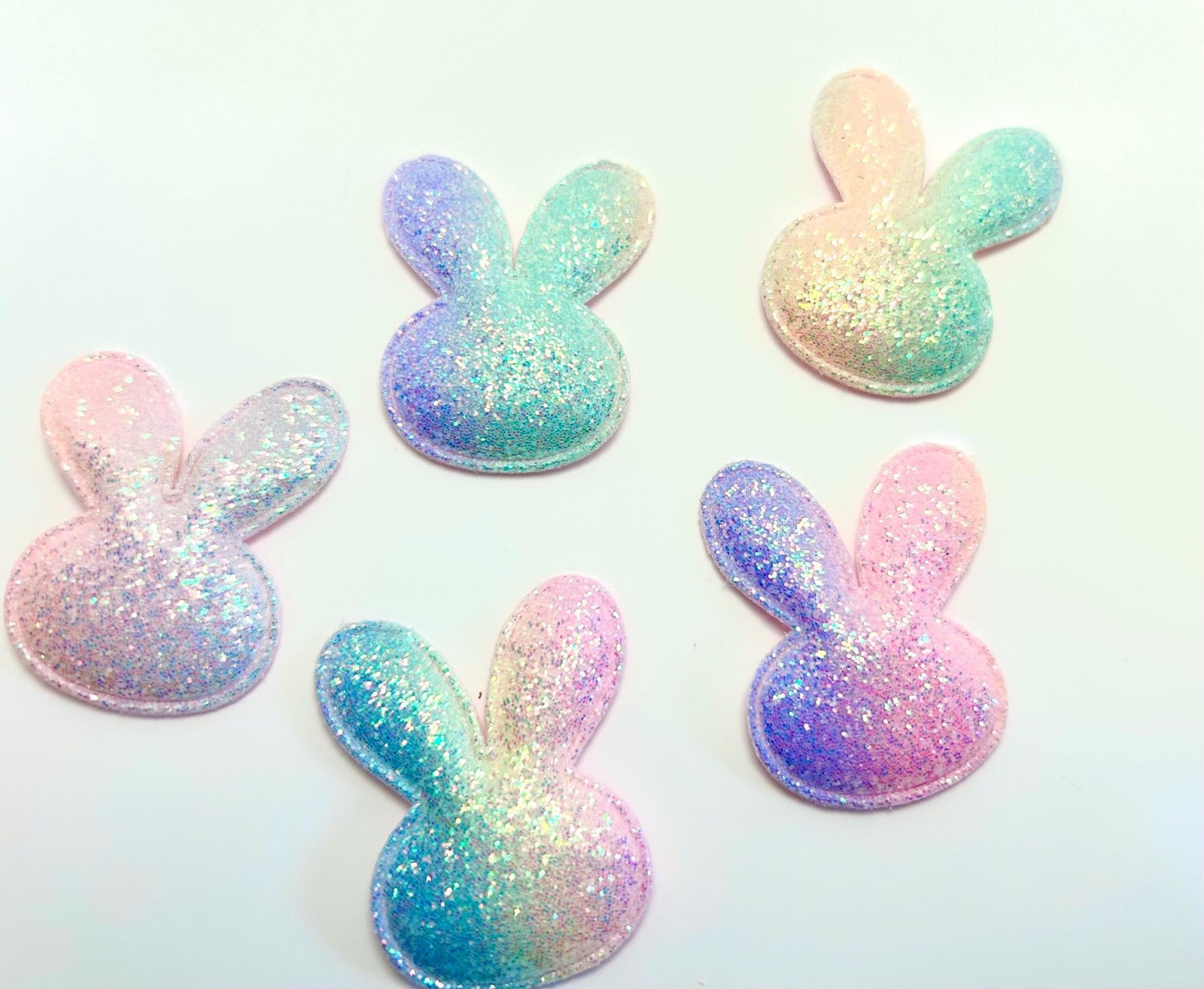 5 Iridescent Glitter Bunny Embellishments