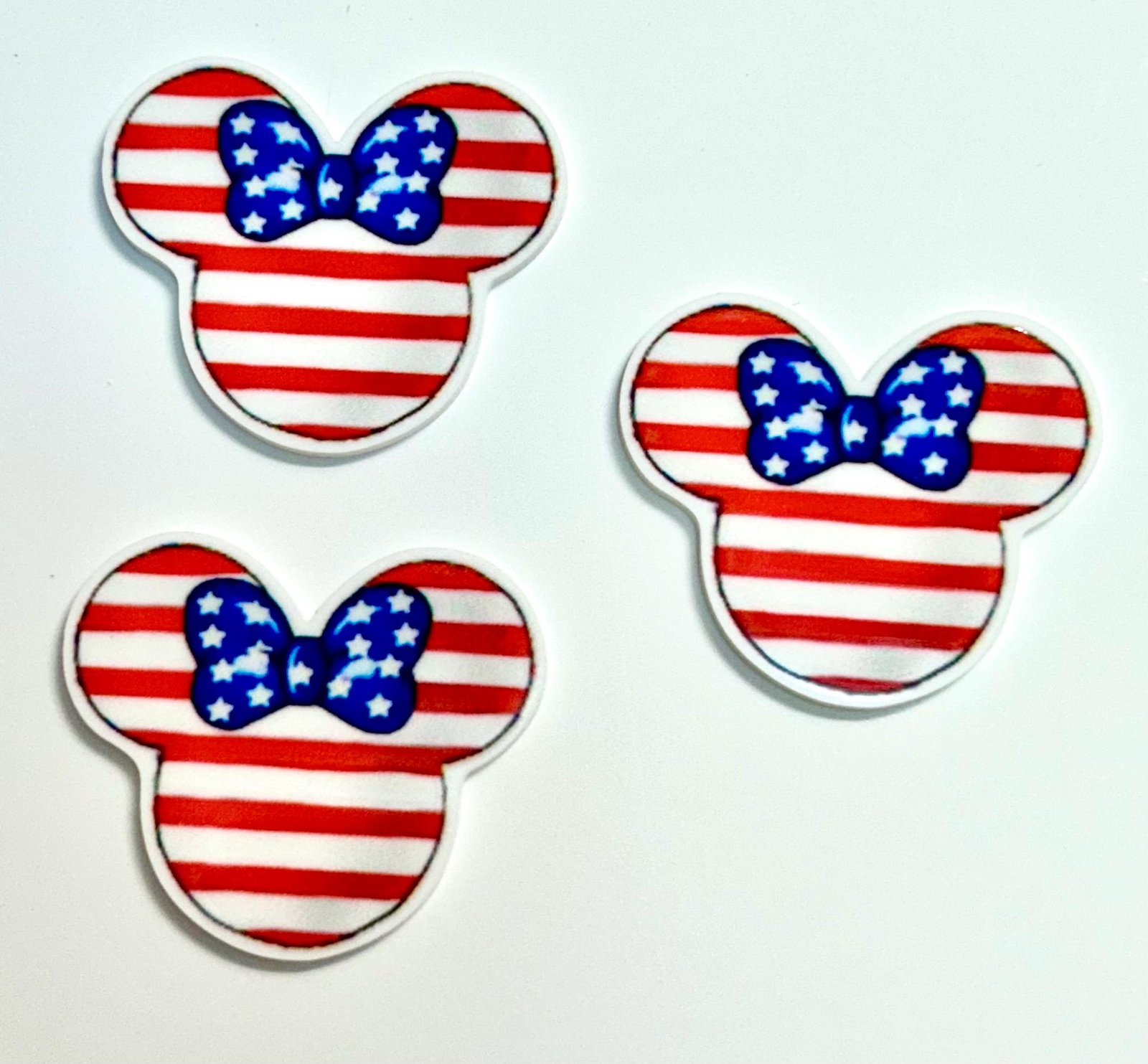 3 Patriotic 4th of July Mouse Ears planar resins, Minnie Mouse Flatbacks