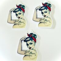 3 pin up girl power Planar Resins Flatback planars hairbow hair bow supplies focal craft supplies jewelry bows clips Flatbacks Rosie Riveter