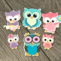 6 Owl Planar Resins, Flatbacks, focal, hair bow centers, craft supplies, soap, DIY bows fake bake, keychains, favors, owls, badge reels,