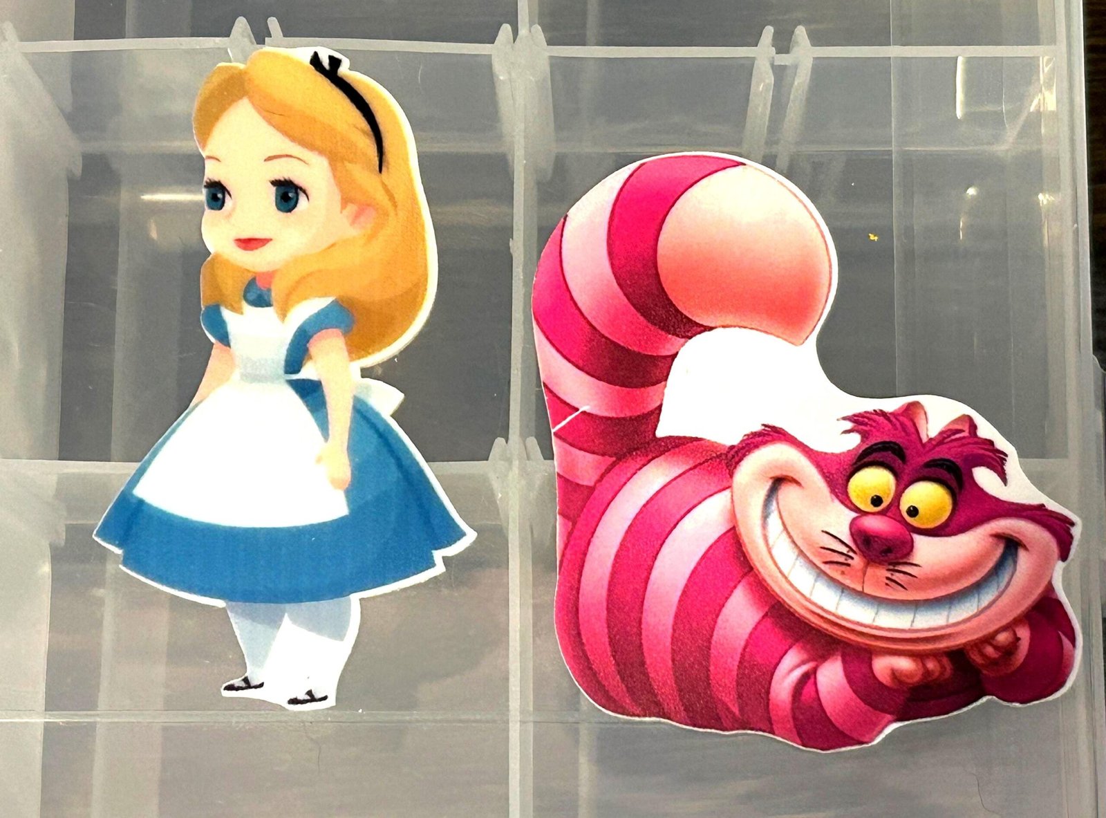 2 JUMBO Alice + Cheshire Cat planar Resins, Flatbacks, ,hair bow centers, craft supplies, jewelry, keychains, embellishments, wonderland