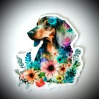 3 Boho watercolor Dachshund planar Resins, Flatbacks, floral, croc charms, hair bow centers, craft supplies, resins, DIY, earrings, doxie