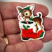 3 kitsch vintage reindeer planar Resins, Flatbacks, Hairbows,hair bow centers, craft supplies, jewelry, lefton-inspired, Christmas Santa