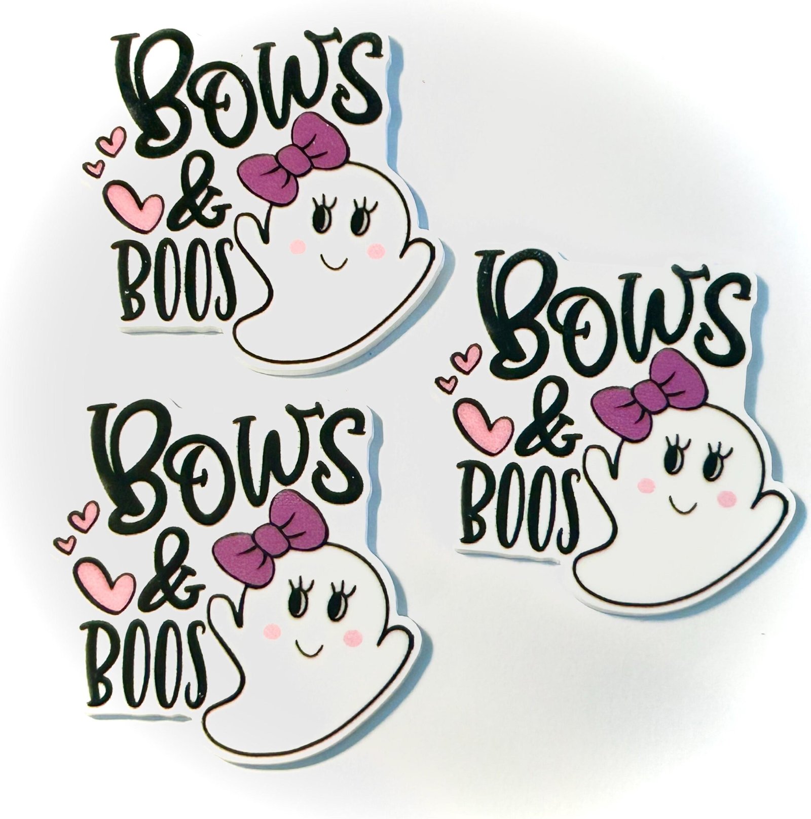 3 bows + boos ghost planar Resins, Flatbacks, Hairbows,hair bow centers, craft supplies, fake bake,cupcake topper, embellishments, Halloween