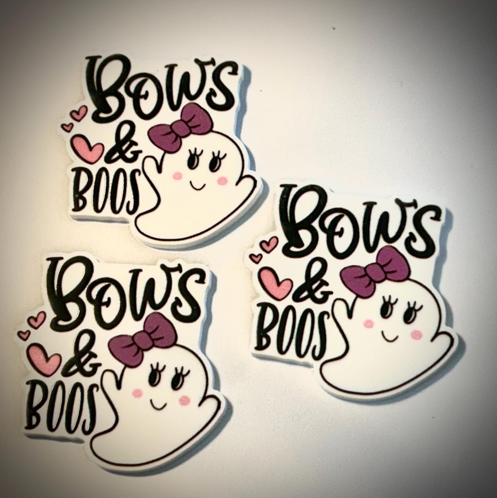 3 bows + boos ghost planar Resins, Flatbacks, Hairbows,hair bow centers, craft supplies, fake bake,cupcake topper, embellishments, Halloween - Image 2