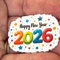 3 happy new year Planar Resins, Flatback planars hairbow hair bow centers, focal,craft supplies, NYE bows, fake bake, embellishments, DIY