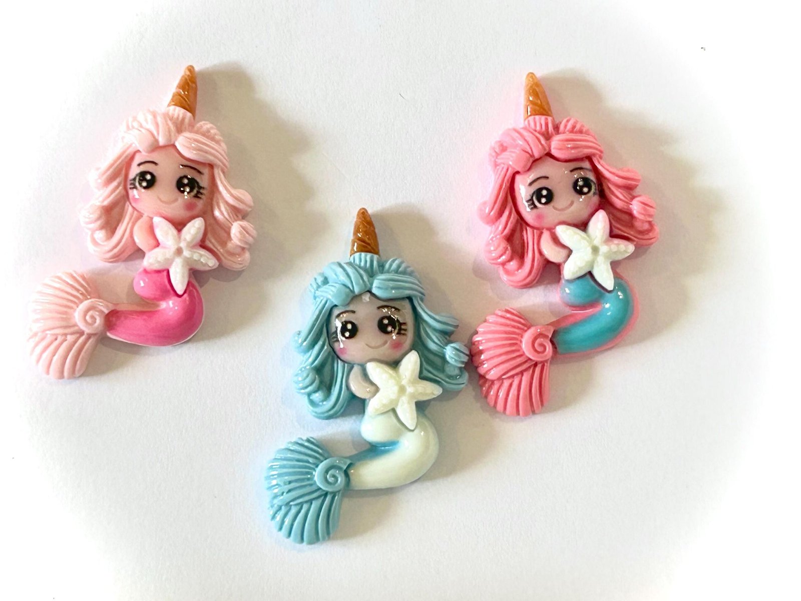 3 Pink Blue Mermaid Flatback Resins, craft supplies, embellishments