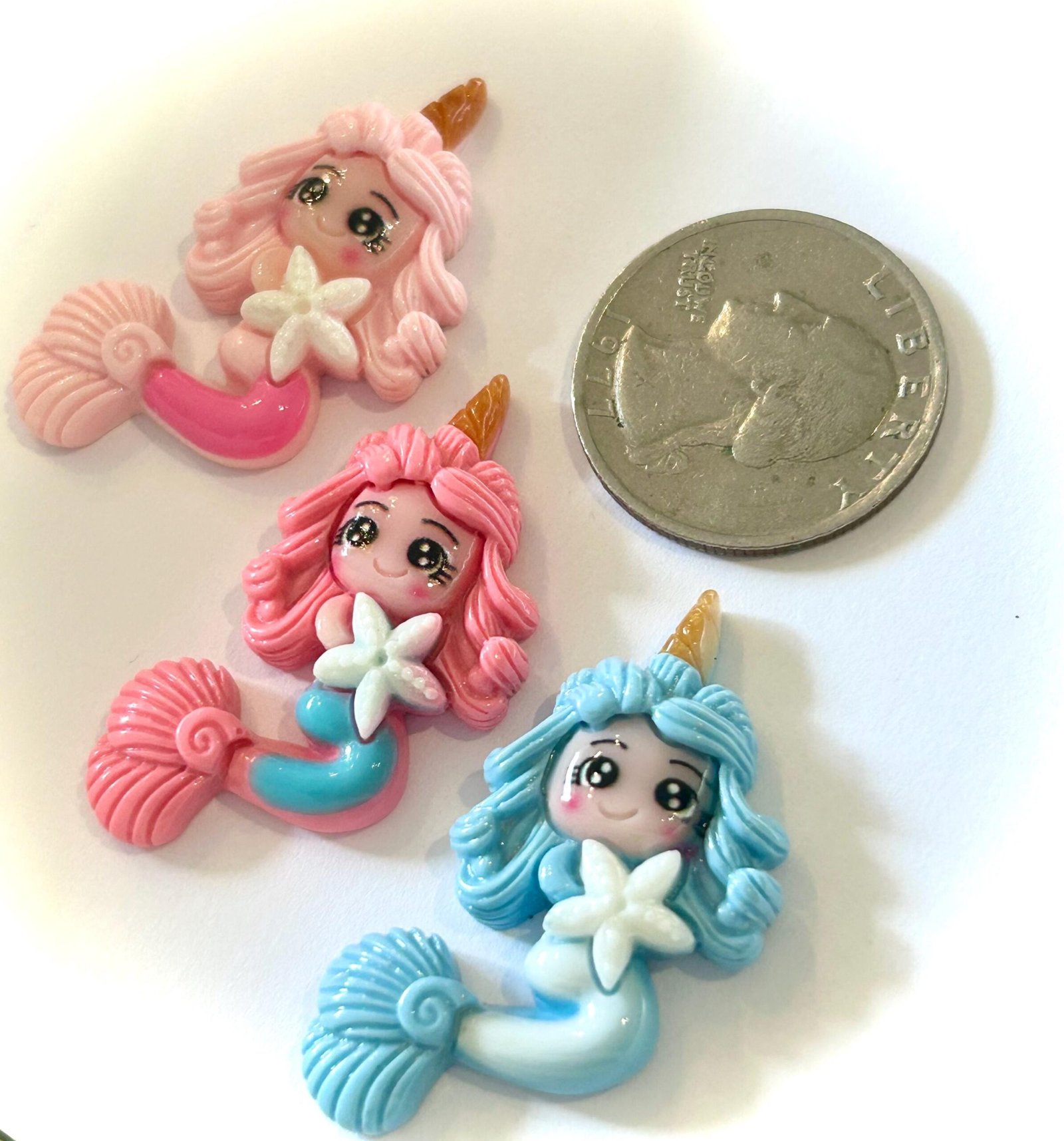 3 Pink Blue Mermaid Flatback Resins, craft supplies, embellishments - Image 4