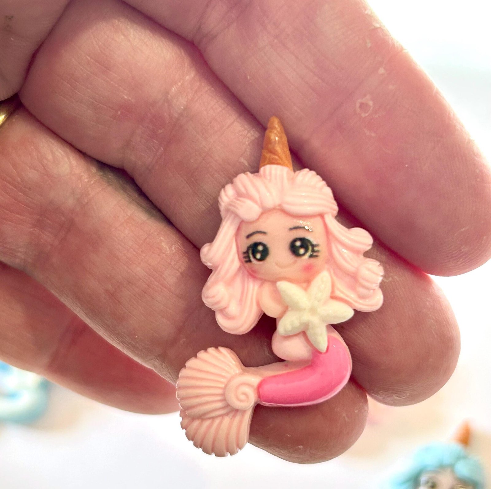 3 Pink Blue Mermaid Flatback Resins, craft supplies, embellishments - Image 5