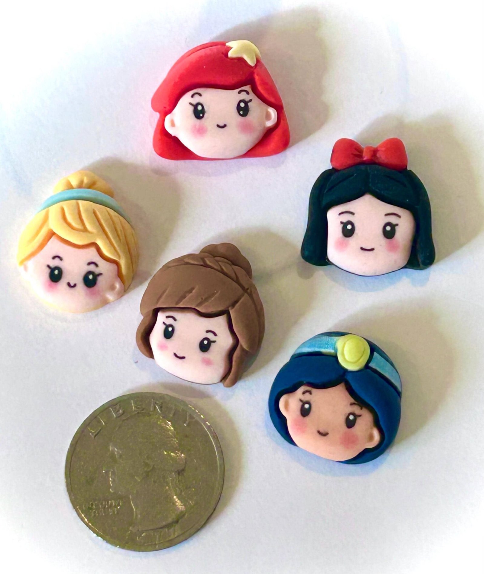 5 Matte Princess Face Flatback Resins, craft supplies