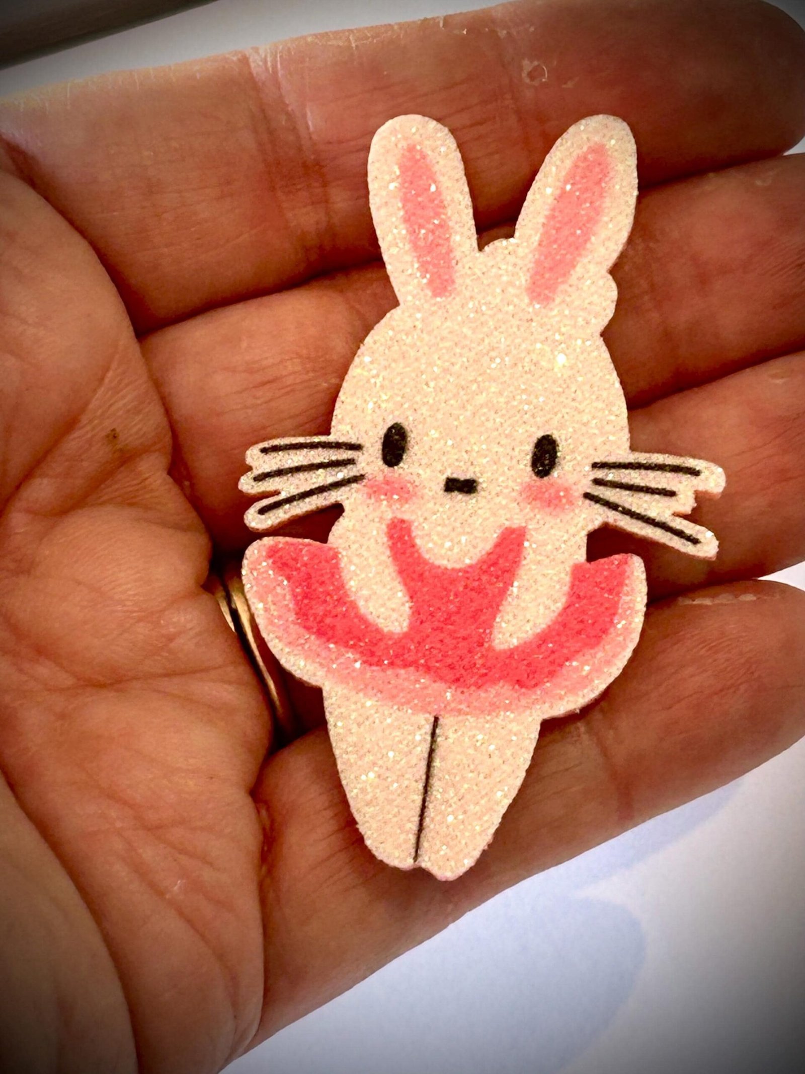 2 glitter pink bunny applique embellishments, Easter Felt Shapes
