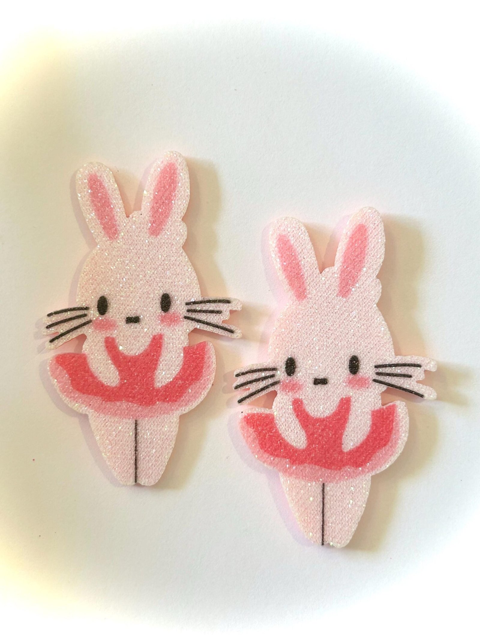 2 glitter pink bunny applique embellishments, Easter Felt Shapes - Image 2